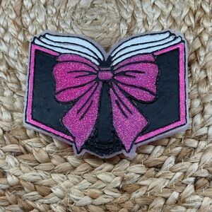 Book With Pink Glitter Bow Car Freshie SCENT Strawberry Leather